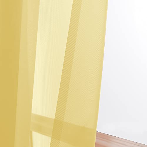 Sheer Curtains 63 inch Length 2 Panels Set (Yellow / 42"W x 63"L (Pack of 2))