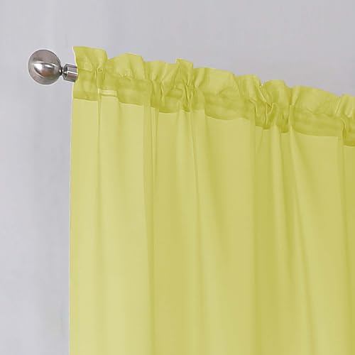 Lemon Short Sheer Curtains 45 Inch Length for Small Windows (Lemon / 42"W x 45"L (Pack of 2))