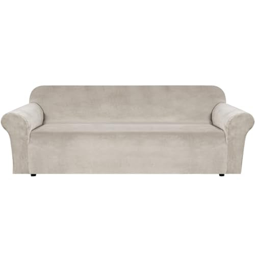Stretch Velvet Sofa Covers Large Couch Covers Furniture Protector Soft with Non Slip Elastic Bottom (French Oak / XL Sofa)