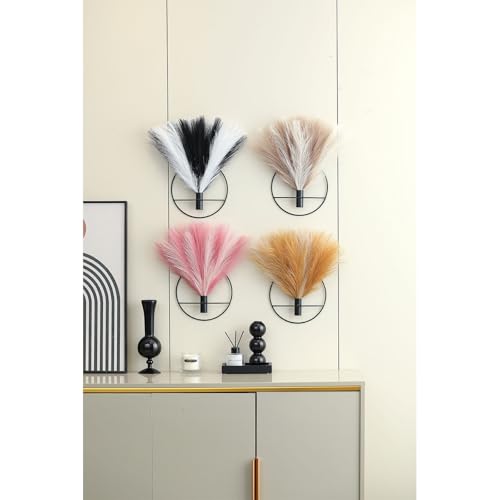 Boho Pampas Pink Wall Decor Black Metal Art (31-pampas-IcePink&DarkPink - Black Ring / S 7.8inch (Black Ring))