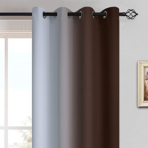 Ombre Curtains Brown and Greyish White for Living Room (52"W x 72"L (Pack of 2) / Brown)
