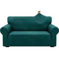 1 Piece Jacquard Couch Covers for 2 Cushion Couch High Stretch Loveseat Slipcover for Pets Dogs Anti Slip Love Seat Sofa Slipcover Furniture Protector (Medium (55"-69") / New Pattern Blackish Green)