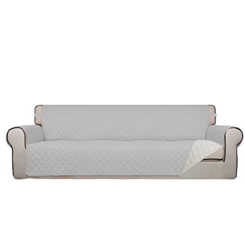 Reversible Quilted Couch Covers for Dogs Sofa Cover 4 Seater 88" (XX-Large / Light Gray/Ivory)