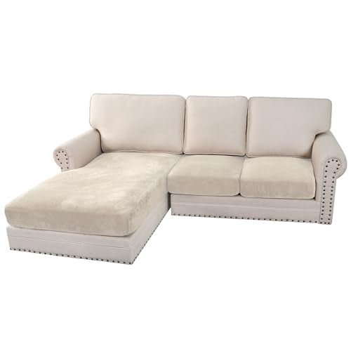 Velvet Stretch Sectional Couch Covers 3 Pieces Sofa Seat Cushion Covers L Shape Separate Cushion Couch Cover for Both Left (Ivory / 2 Seater + Chaise)
