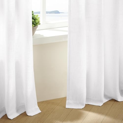 Thick Linen White Curtains 90 Inches Long for Living Room Bedroom (Snow White / 40"W x 90"L (Pack of 2))