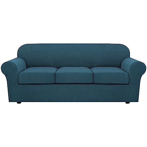 4 Piece Stretch Sofa Covers for 3 Cushion Couch Covers for Living Room Furniture Slipcovers (Large / Deep Teal)