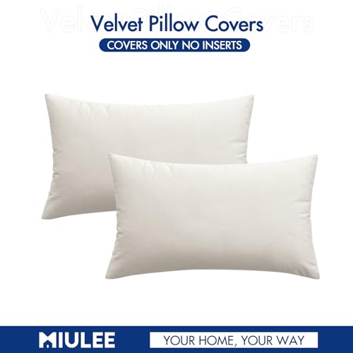 12x20 Inch Lumbar Velvet Throw Pillow Covers Cream White (20" x 12" (Pack of 2) / Cream White)