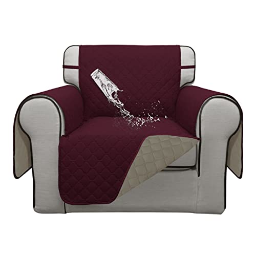 Double Protection 100% Waterproof Chair Sofa Covers for Living Room (Wine/Beige / Chair Small)