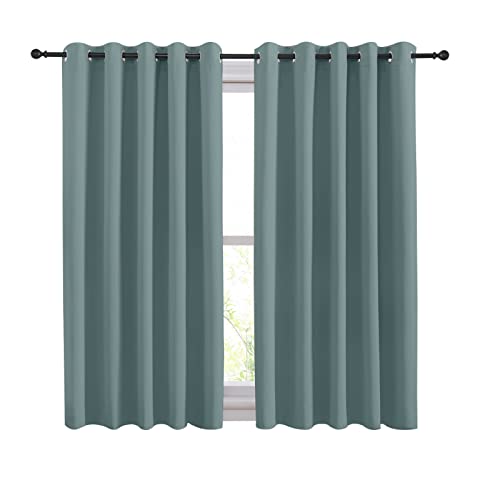 Thermal Insulated Greyish Blue Curtains Blackout Draperies (Greyish Blue / 70"W x 54"L (Pack of 2))