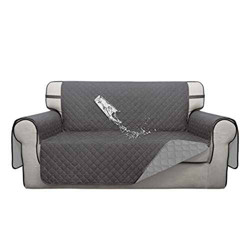 Double Protection 100% Waterproof Loveseat Sofa Covers for Living Room (Gray/Light Gray / Loveseat Medium)