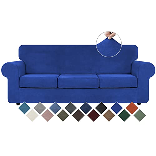 4 Pieces Couch Cover for Sofa Velvet Sofa Cover Washable (Large / Royal Blue)