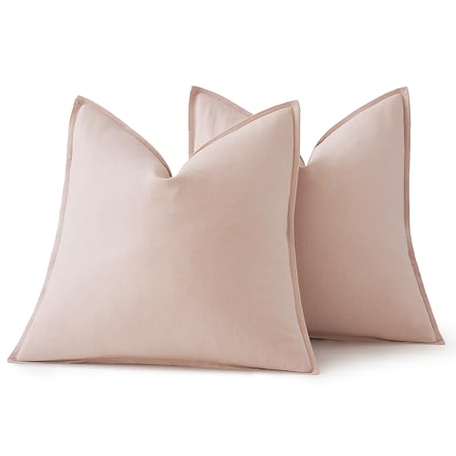 Decorative Linen Pillow Covers 18x18 Inch Light Pink (Light Pink / 18" x 18" (Pack of 2))