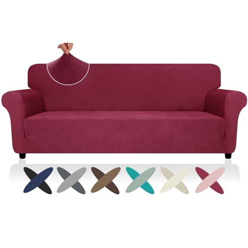 Oversized Super Stretch Couch Cover (- Wine Red / X-Large (92"-115"))