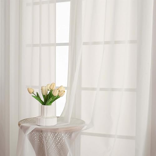 Ivory Sheer Curtains 102 Inches Long 2 Pcs (Ivory / 59"W x 102"L (Pack of 2))