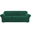 Modern Velvet Plush 4 Piece High Stretch Sofa Slipcover Furniture Protector Form Fit Velvet Extra Large Sofa Cover for 3 Cushion Couch Width Up to 105 Inch (3 Cushion XL Sofa / Green)