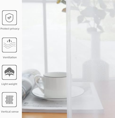 Solid Sheer Rod Pocket Curtain Voile Draperies 2 Panels White Beige Black Grey Coffee 60 Inch Width 63 Inch Long 1 Pair for Kitchen Bedroom Children Living Room Yard (White / 60"W x 63"L (Pack of 2))
