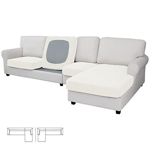 Stretch 4 Pieces Couch Cushion Covers for Sectional Sofa L Shape (3 Seater + 1 Chaise / Cream)