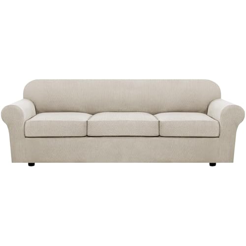 4 Piece Stretch Sofa Covers for 3 Cushion Couch Covers for Living Room Furniture Slipcovers (Large Plus / Island Fossi)