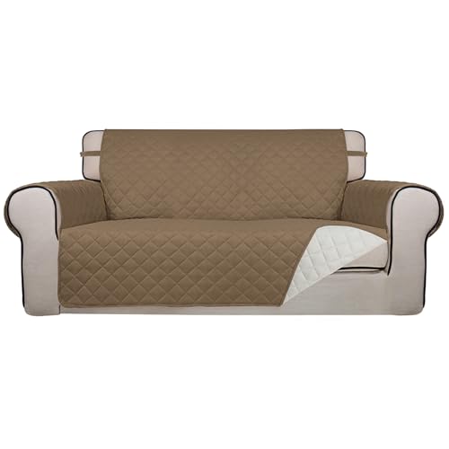 Reversible Quilted Couch Covers for Dogs Loveseat Sofa Cover 54" (Medium-XL / Camel/Ivory)