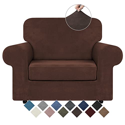 Velvet Stretch 2 Pieces Chair Sofa Slipcovers Washable (Small / Chocolate)