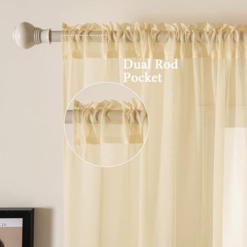 Cream Beige Sheer Curtains 54 X 102 Inches (Cream Beige / 54"W x 102"L (Pack of 2))