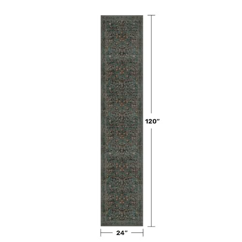 Vintage Washable 2x10 Runner Rug Non Slip for Hallway (Dark Green / Black / 2' x 10' (Runner))