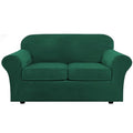 Real Velvet Plush 3 Piece Stretch Sofa Covers Couch Covers for 2 Cushion Couch Loveseat Covers Width Up to 72 Inch Feature Thick Soft Stay in Place (2 Cushion Loveseat / Green)
