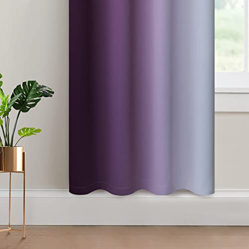Ombre Curtains Purple and Greyish White for Living Room (52"W x 72"L (Pack of 2) / Purple)