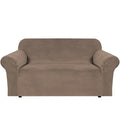 Stretch Velvet Loveseat Covers for 2 Cushion Couch Covers for Living Room Sofa Covers Slipcovers with Non Slip Straps Bottom (Mocha / Loveseat)