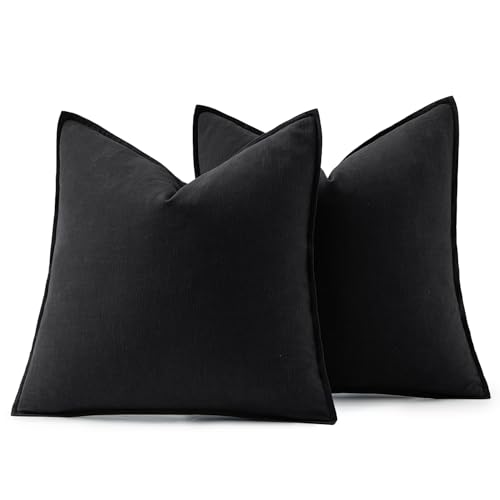 Decorative Linen Euro Sham Pillow Covers 24x24 Black (Black / 24" x 24" (Pack of 2))