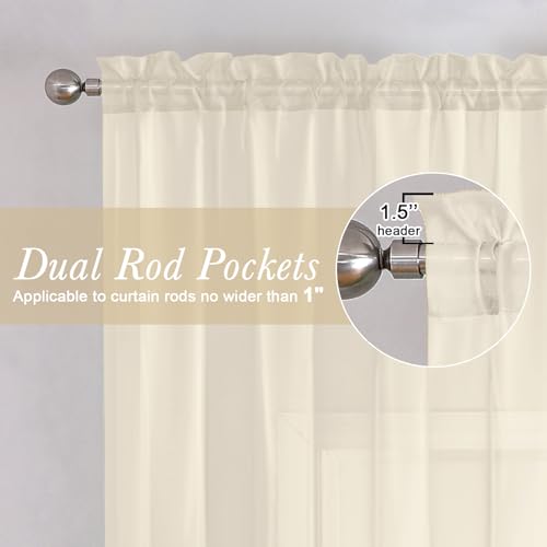 Cream Sheer Curtains 96 Inches Long 2 Panels Set (Cream / 59"W x 96"L (Pack of 2))