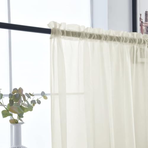 Sheer Voile Curtains for Living Room 84 Inch Long 2 Panels (Ivory / 38"W x 84"L (Pack of 2))