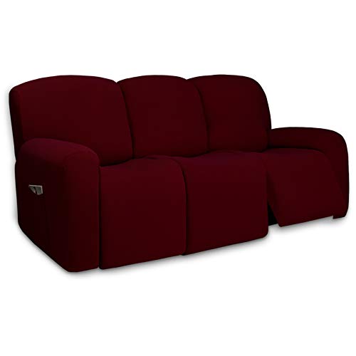 Super Stretch 3 Seats Recliner Sofa Couch Cover with Pocket (Large Recliner Sofa / Wine)
