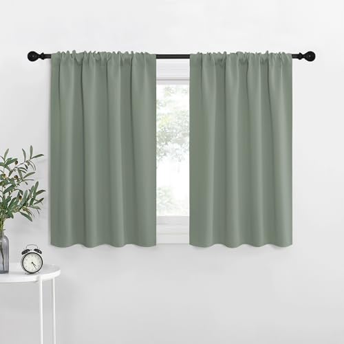 Window Curtains Blackout Drapes (Greyish Green / 34"W x 36"L (Pack of 2))