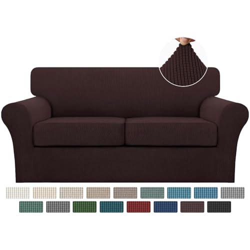 3 Piece Sofa Covers For 2 Cushion Couch Sofa Slipcover Soft Couch Cover For Dogs (Sofa (2 Cushion) / Brown)