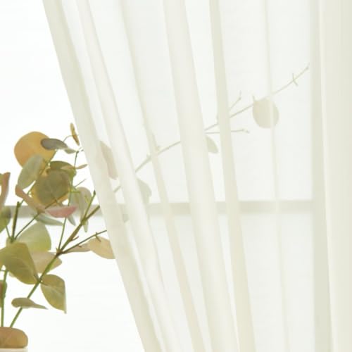 Sheer Voile Curtains for Living Room 84 Inch Long 2 Panels (Ivory / 38"W x 84"L (Pack of 2))