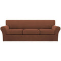 4 Piece Sofa Covers for 3 Cushion Couch Sofa Slipcover Soft Couch Cover for Dogs Washable Furniture Cover with 3 Individual Large Cushion Covers Feature Fabric (L Sofa (3 Cushion) / Caramel)