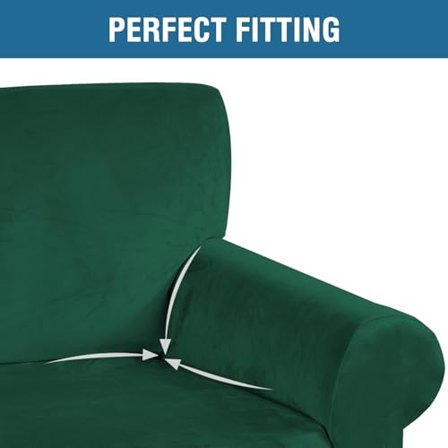 Stretch Velvet Armchair Cover Couch Covers 1 Cushion Chair Slipcover for Living Room Furniture Cover Crafted from Thick Comfy Rich Velour (Christmas Green / Armchair)