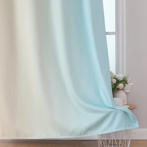 Aqua and Beige Ombre Blackout Curtains for Bedroom 45 Inch (Beige and Aqua / 52"W x 45"L (Pack of 2))