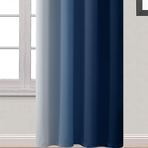 Ombre Curtains Blue and Greyish White for Living Room (52"W x 90"L (Pack of 2) / Blue)