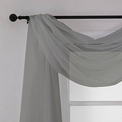 Charcoal Grey Sheer Scarf Valances for Windows 216 Inch Extra Long (Charcoal Grey / 42"W x 216"L (Pack of 2))