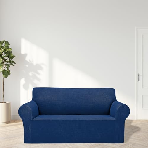 2026 New Stretch Loveseat Sofa Slipcovers Couch Cover for 2 Cushion Furniture Protector Sofa Covers with Elastic Bottom Jacquard Fabric Small Checks for Pets (Classic Blue / Loveseat)