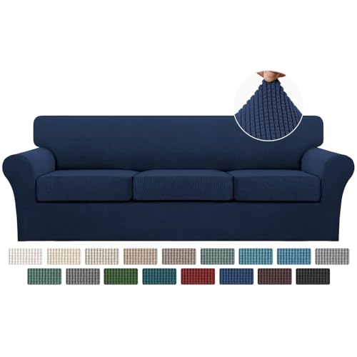 4 Piece Sofa Covers for 3 Cushion Couch Sofa Slipcover Soft Couch Cover for Dogs (XL Sofa (3 Cushion) / Navy)