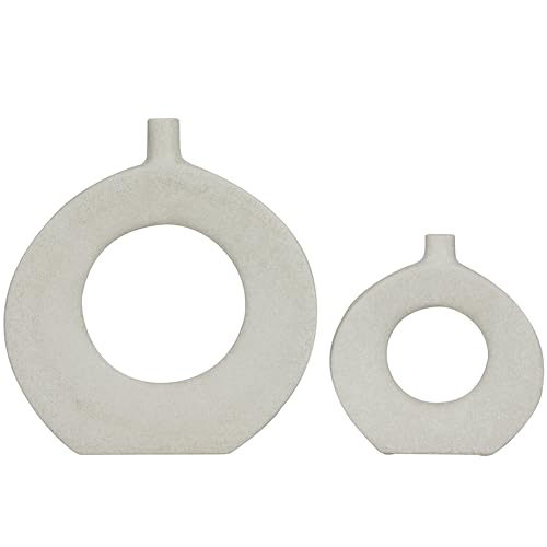 Ceramic Decorative Vase Round Donut Shaped Centerpiece Vases (2 PIECES CONVINIENTLY SIZED / White)