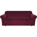 Stretch Velvet Sofa Covers Large Couch Covers Sofa Slipcovers Furniture Protector Soft with Non Slip Elastic Bottom (Wine/Burgundy / XL Sofa)