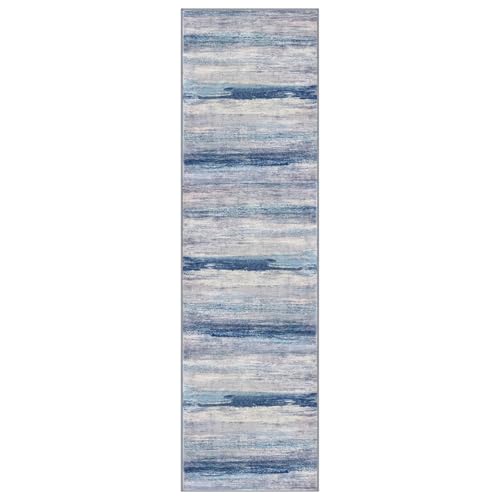 Modern Abstract Washable Rug Runner 2x7 Hallway Runner Rug Non (Blue/Grey/Beige / 2' x 7' (Runner))