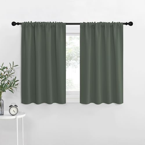 Bedroom Curtains Blackout Draperies (Dark Mallard / 34"W x 30"L (Pack of 2))