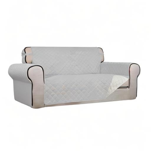 Reversible Quilted Couch Covers for Dogs Loveseat Sofa Cover 54" (Medium-XL / Light Gray/Ivory)