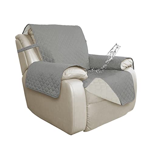 Double Protection 100% Waterproof Recliner Covers for Living Room (Light Gray/Ivory / Recliner Large)