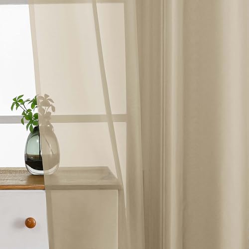 Taupe Window Sheer Curtains 54 inch Length (42"W x 54"L (Pack of 2) / Taupe)